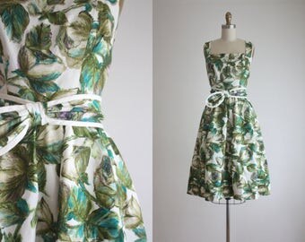 1960s green roses dress