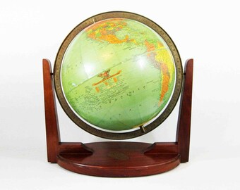 Vintage Replogle 12" World Globe with Modern Wood Stand. Circa 1950's.