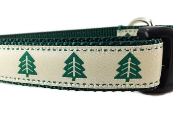 Christmas Dog Collar, Christmas Tree, 1 inch wide, adjustable, quick release, metal buckle, chain, martingale, hybrid, nylon