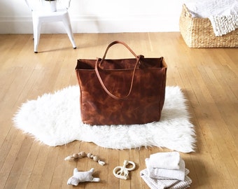 Custom Oversized Distressed Leather Tote/Diaper Bag