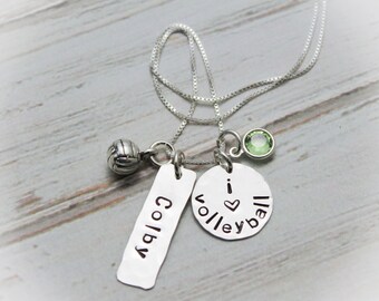 Personalized Volleyball Necklace, Volleyball Necklace, I Love Volleyball Necklace, Volleyball Jewelry, Volleyball Team Jewelry, Hand Stamped
