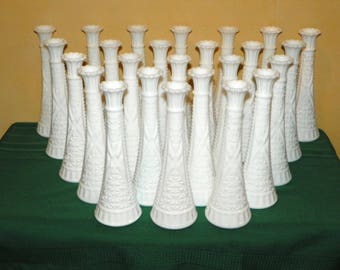 White Milk Glass Vases, 12 Matching Vintage 9" Large Flower Vases, More Available for Weddings, Showers, Events, Parties,