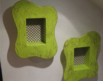 vintage 50's style chartreuse amoeba pair of atomic shadow boxes tiki