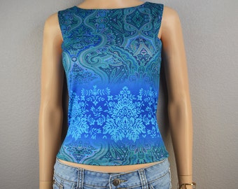 90s Charlotte Russe Tank Top Paisley Print Blue and Green Tank Size Small 90s Clothing Epsteam