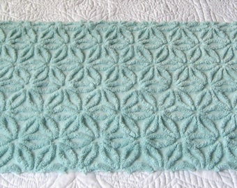 Seafoam Green Fluffy Hofmann Daisy Vintage Chenille Bedspread Fabric 28" x 16"