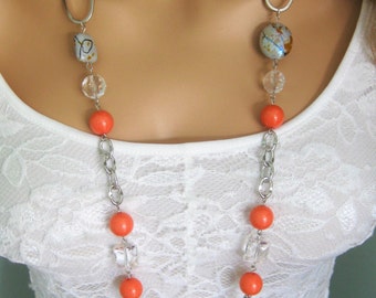 Long Chunky Orange Beaded Necklaces, Orange Beaded Necklaces, Long Beaded Necklaces, Orange Necklace, Long Necklaces, Beaded Necklaces, N857