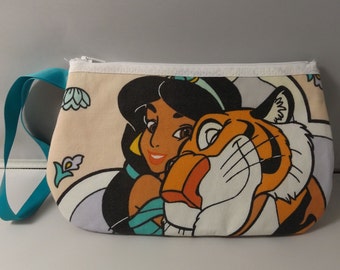 Jasmine and Rajah Wristlet / Pouch -- Handmade Vintage Aladdin..Disney Princess