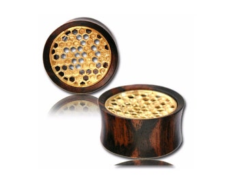 Wooden Ear Plug, Ear plugs, Brass Honeycomb Wooden Plugs, Tamarind Wood Ear Plug, Organic Ear Gauge, Wooden Tribal Jewelry, Organic Jewelry