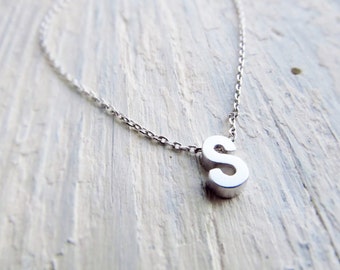 Silver Letter Necklace, Tiny Initial Necklace, Letter Jewelry, Silver Letter Charm, Customizable Gift, Personalize Necklace, Layered Jewelry