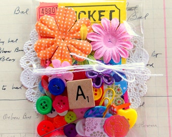 Mini Vintage Inspired Junk Journal Embellishment Kit / 40 Pieces