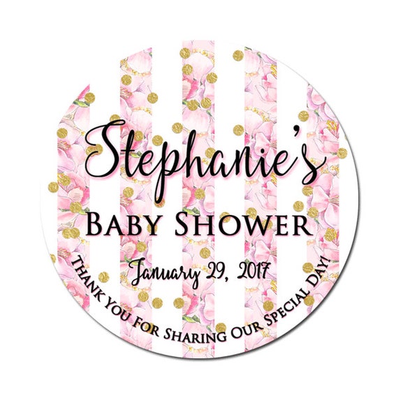 Custom Baby Girl Shower Labels Personalized Cherry Blossoms