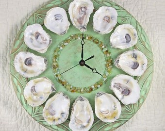 Oyster Shell Wall Clock -seafoam green