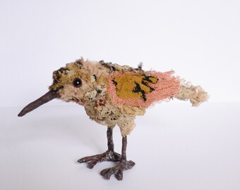 Oiseau Sculpture textile Chiffonnelle, oiseau miniature en tissu fait main, Fabric sculpture bird OOAK création unique décoration/collection
