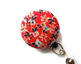 Nurses Badge Reel Retractable ID Badge Name Badge Holder Retractable Lanyard Badge Reel Swivel Badge Clip Floral Red Coral Blue