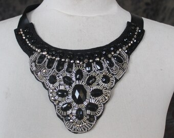 Cute beaded and embroidered applique black color