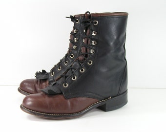 ankle cowboy boots womens 6.5 B M black brown Laredo vintage western leather ropers granny paddock usa