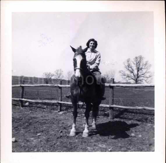 Digital Download Woman Riding Horse Log Fence