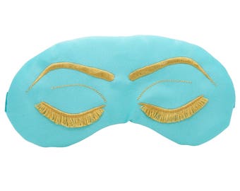 Breakfast at Tiffany's Sleep Eye Mask Inspired by Holly Golightly in Robin's Egg Blue and Gold
