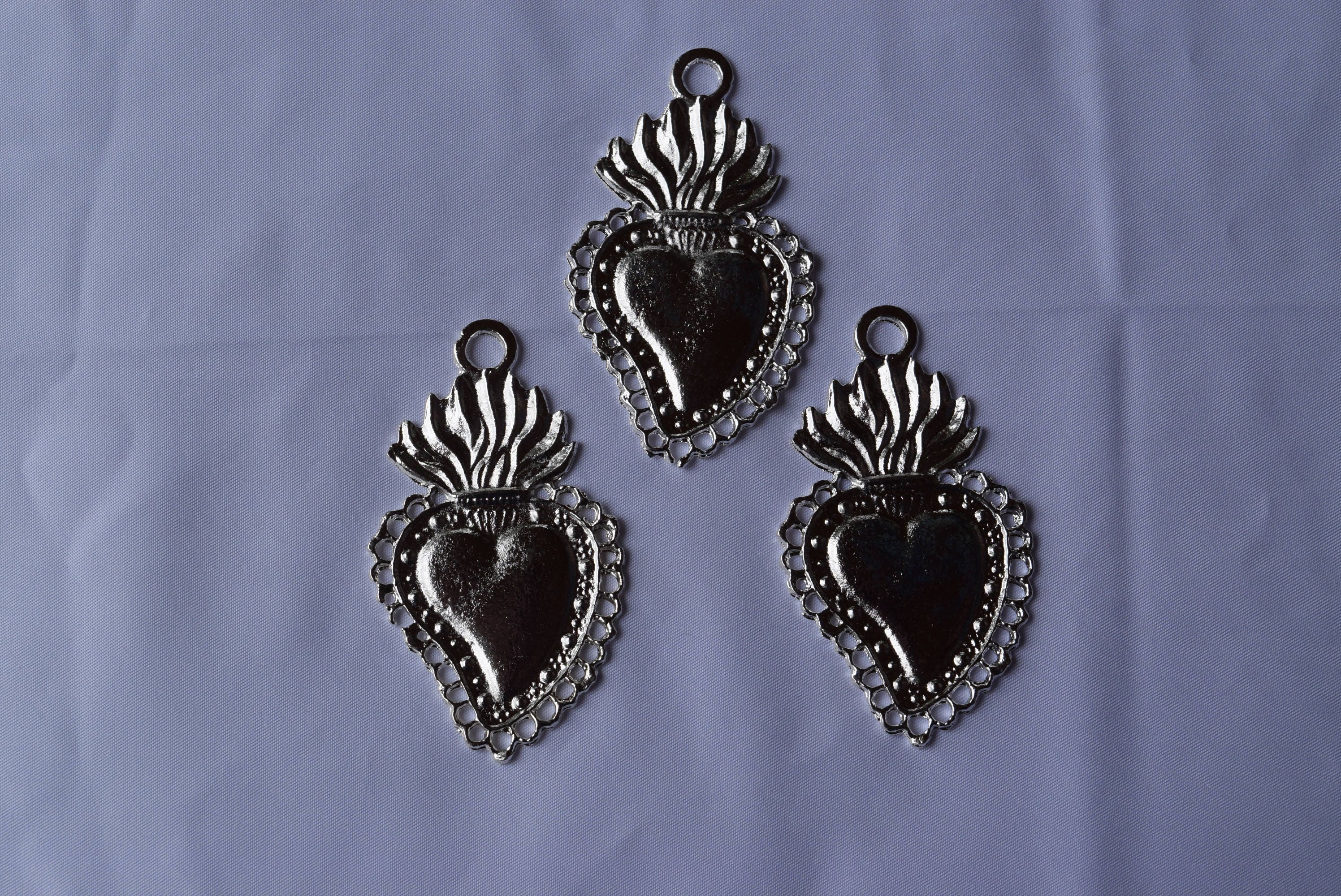 MIlagros 3 Silver Tone Sacred Hearts Mexican Milagros Charms