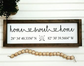 Home Sweet Home Wood Sign, Home Sweet Home, Custom Wooden Signs, Housewarming Gift, Coordinates Wooden Sign, Latitude Longitude, GPS Sign