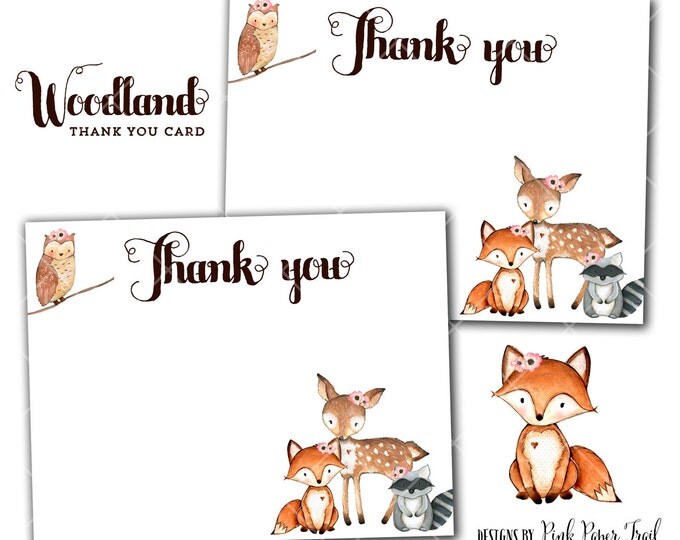 Rustic Woodland Thank You Card, Sweet Rustic Woodland Party, Thank You Card, Instant Download, Print Your Own