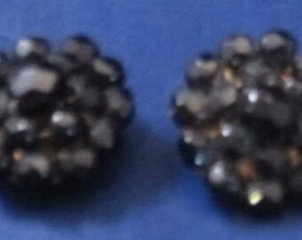 Vintage Black Glass Clip On Earrings, 1960s