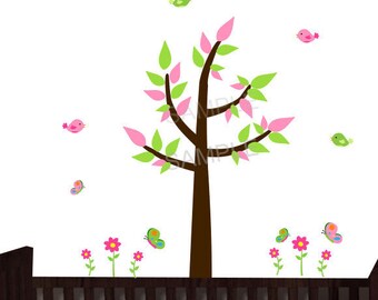 Tree Wall Decal,Pink Tree Decal, Pink Tree Sticker, Tree Nursery Decal, Green Tree Decal, Tree Decals, as515 matching tree decal - as515pkt