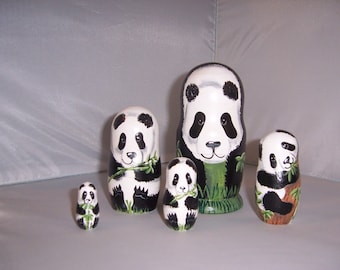 Hand painted Panda Collection stacking nesting doll set