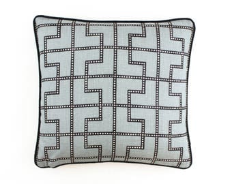 ON SALE Schumacher Celerie Kemble Bleecker Pillows in Twilight with Black Welting (Both Sides - 18 X 18)