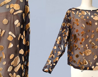 RARE 1920s Blouse / 20s BURNOUT Devore Silk Velvet / Sheer Chiffon Blouse / Art Deco / Abstract Shapes