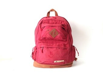 OZARK bakcpack jansport style 90s maroon & canvas RUCKSACK backpack with original buttons and patches