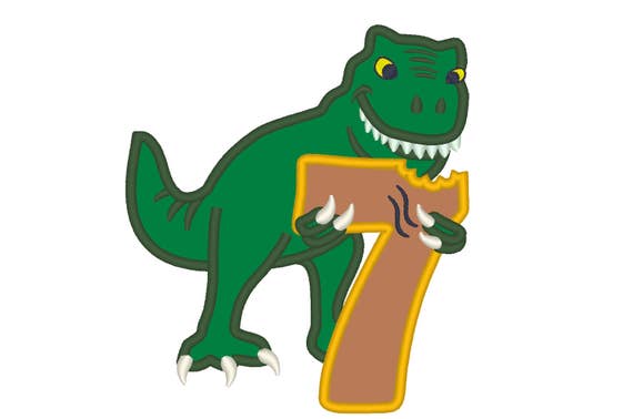 T-rex dinosaur Birthday number seven 7 machine embroidery Birtday ...