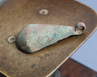 Antique brass plate pendant, connector with hook, finding, dark patina
