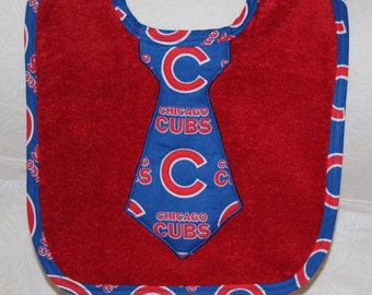 Chicago Cubs Baby Baseball Baby Boy Cubs Tie Bib on a Red Terry Bib with Cubs Baseball Trim for Chicago Cubs Baseball Baby Boy Chicago Cubs