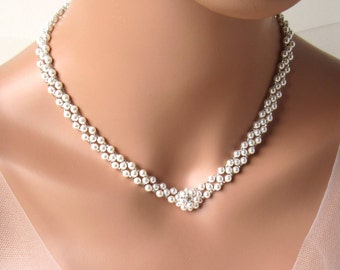 Bridal Necklace, Pearl Necklace, Bride Necklace, Beaded Necklace, V Necklace, Wedding Necklace, Bridal Jewelry, Pearl Bridal Necklace