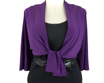 Plus size bolero / Cute bolero jacket w/ Kimono sleeve in color purple size 3X / Trendy shrug / Plus size clothing - OOAK * Clearance *
