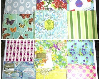 Large Mixed Lot Vintage Wrapping Paper 20 Sheets / Some Partially Used / Some Unopened Packages / Shower Wedding Floral Flowers