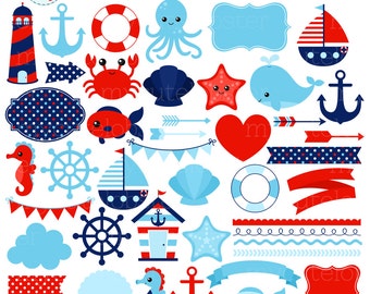 Nautical Clipart Set - digital elements - ocean, sea, borders, frames, arrows - personal use, small commercial use, instant download