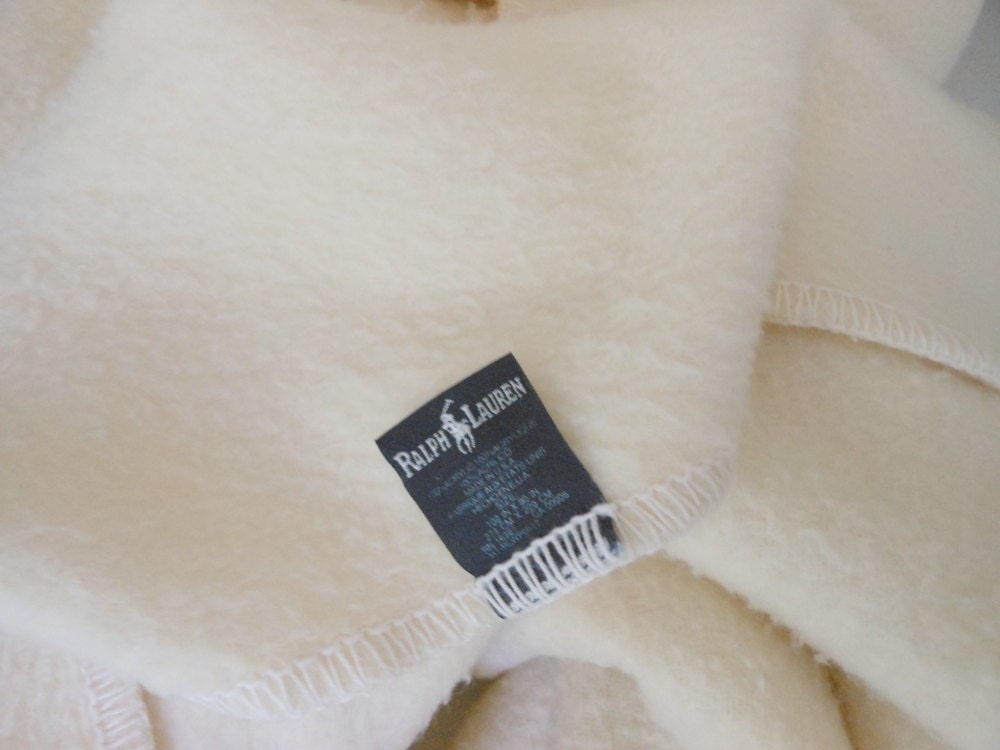 RALPH LAUREN Vtg Blanket Ivory Acrylic Off White KING 102X82