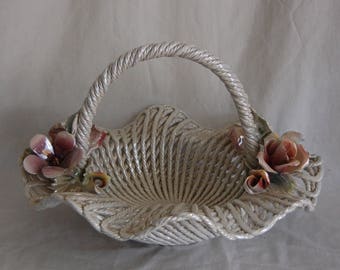 Antique Vintage Capodimonte Italian Ceramic Basket Centerpiece