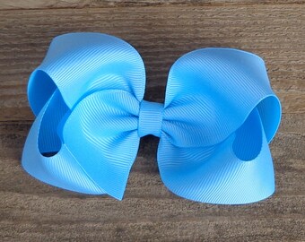 Boutique Hair Bow~Blue Mist Boutique Bow~Blue Boutique Bow~Medium/Large Hair Bow~Solid Color Hair Bows~Basic Boutique Hair Bow~Simple Bows