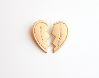Best Friends Matte Gold Heart Pin Set // Twin Peaks inspired // 1.25" lapel pin duo