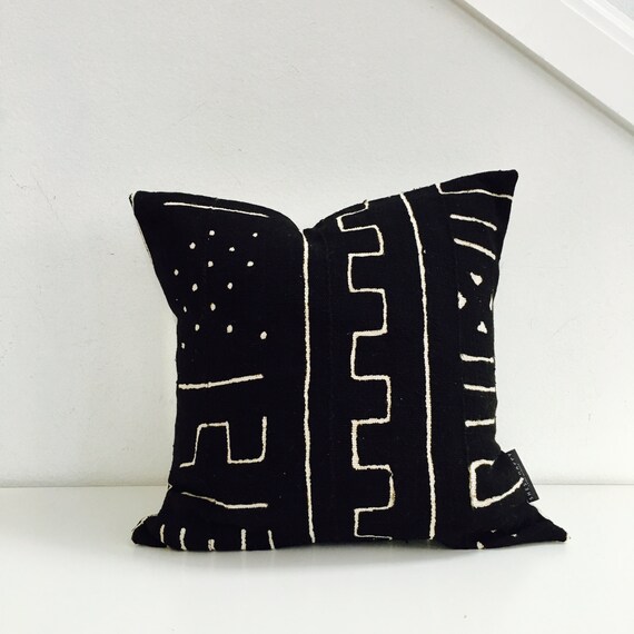 Boho Black White Tribal Pillow Cover 18x18 Square