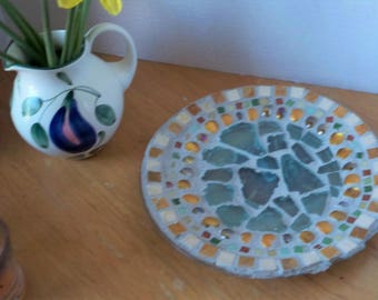 Spring Sale!! Price Reduced!! Decorative mosaic plate with sea glass and marble accents