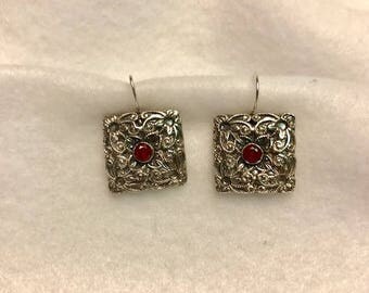 Fine Silver 999 Earrings with Natural Red Sapphire Gemstones