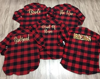 Bridal Flannels Flannels Red Black Buffalo Plaid Women's Flannels Womens Bridal Party Flannels Wedding Day Flannels Bride