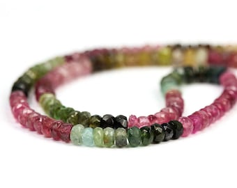 Tourmaline Mico Faceted Rondelles 10 Pieces 4MM Pink Green Yellow Brown Petro Semi Precious Gemstone