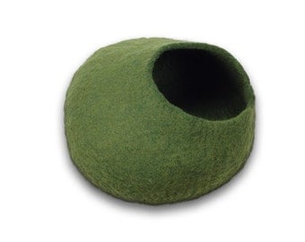 LARGE Cat Cave by Walking Palm - FREE SHIP - Green - ships now from usa / Cat Bed / Pet Bed / Hand Felted Wool