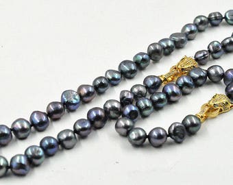 Pearl Set- freshwater pearl necklace, 10-11 mm black baroque pearl necklace & bracelet
