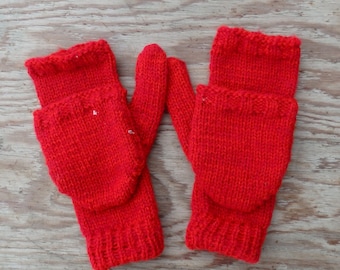 Hand knitted wool convertible gloves knit hooded adult